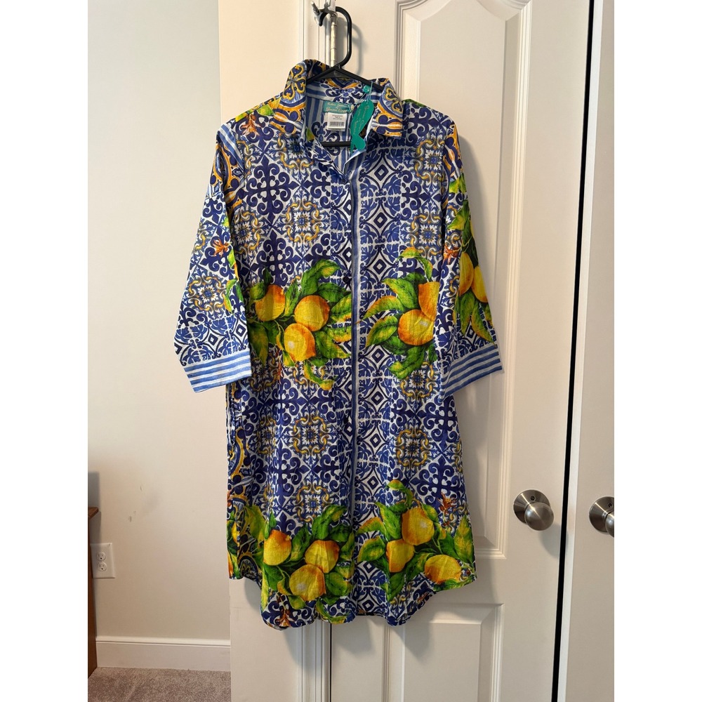 Antica Sartoria Giacomo Cinque Lemon Majolica Print Cotton Shirt Dress DV1979 S